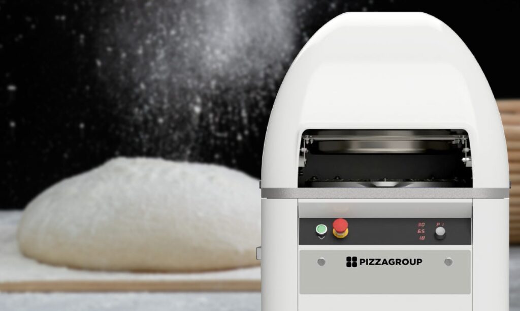 Close-up of oscillating rounding plate producing perfectly uniform dough balls