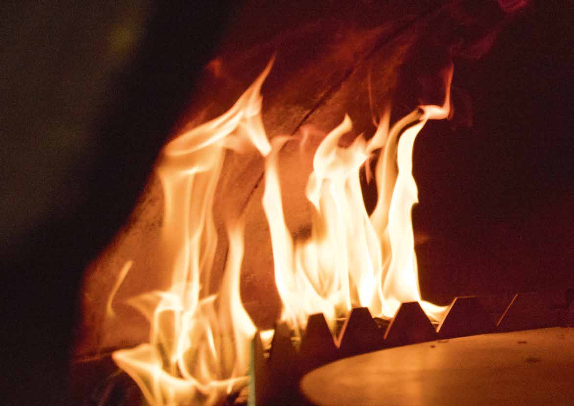 MAM Modular Fire atmospheric gas burner producing clean flame inside pizza oven