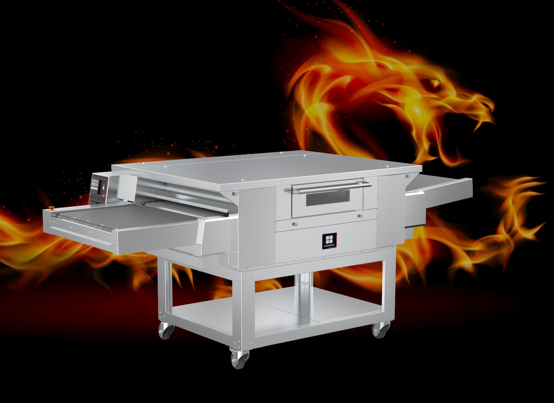 Stacked Dragon Conveyor Ovens in a high-volume commercial pizza kitchen