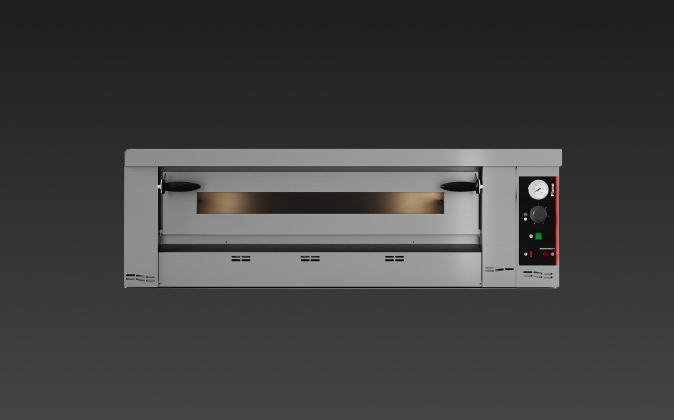 Flame gas deck oven for commercial pizzerias with open flame technology