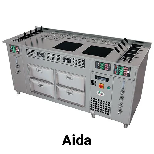 Italgi Pasta Idea Aida flagship workstation with dual cookers, induction plates, and refrigeration