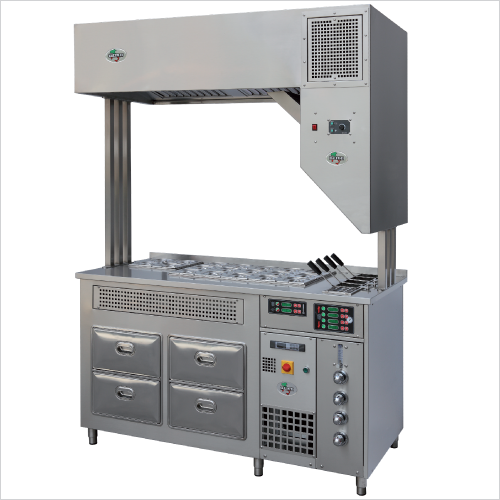 Italgi self-condensing hood with 3-zone filtration for Pasta Idea workstations