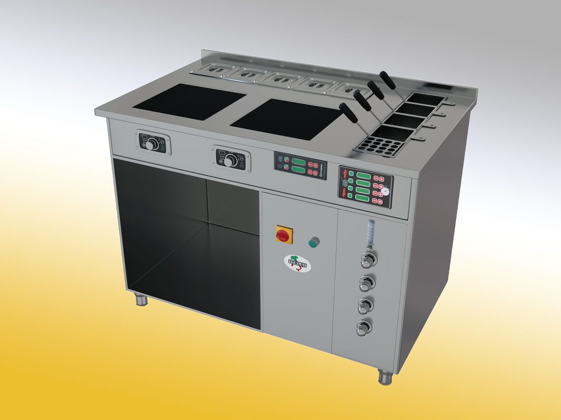 Italgi Tosca workstation detail view showing induction zones and bain-marie